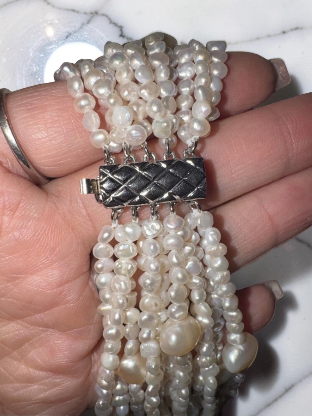 Silver Multi-Strand Freshwater Pearl Necklace - Picture 5 of 6